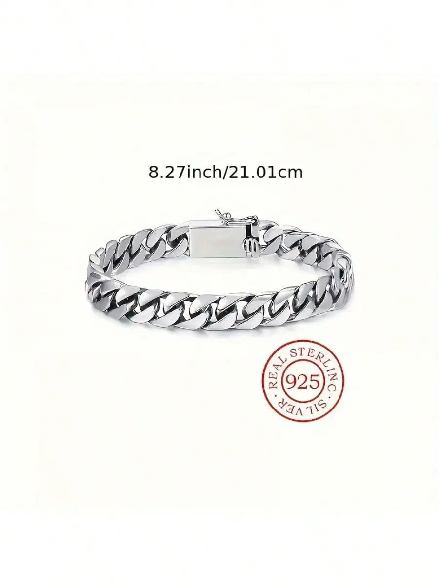 Unisex Sterling Silver Bracelet - Vintage Cuban Link Chain, Hypoallergenic Jewelry for Men & Women, Ultimate Gift Idea
