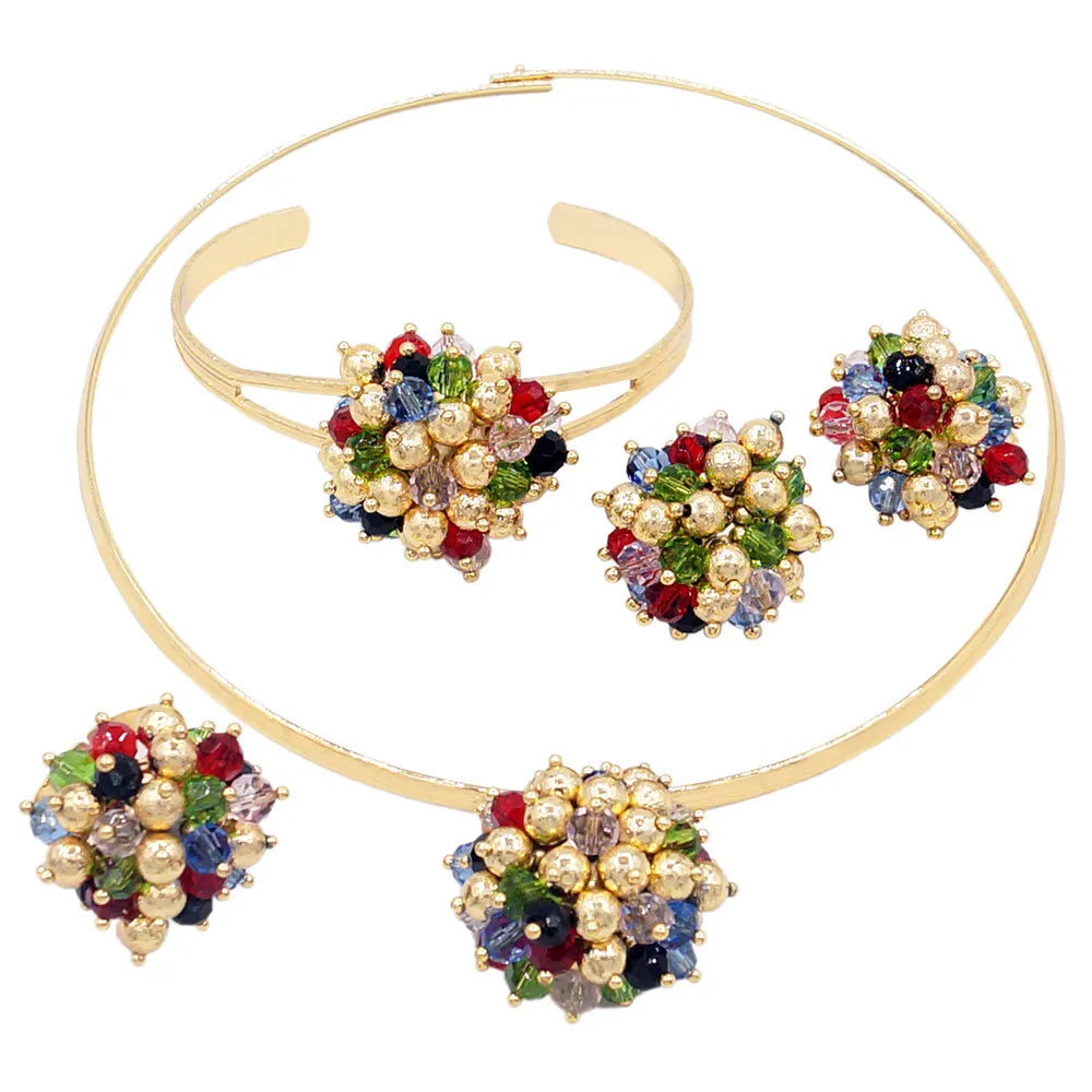 Yulaili High Quality Dubai Multicolor Gold-Color Jewelry Sets For Women African Beads Fashion Choker Earrings Bracelet Ring