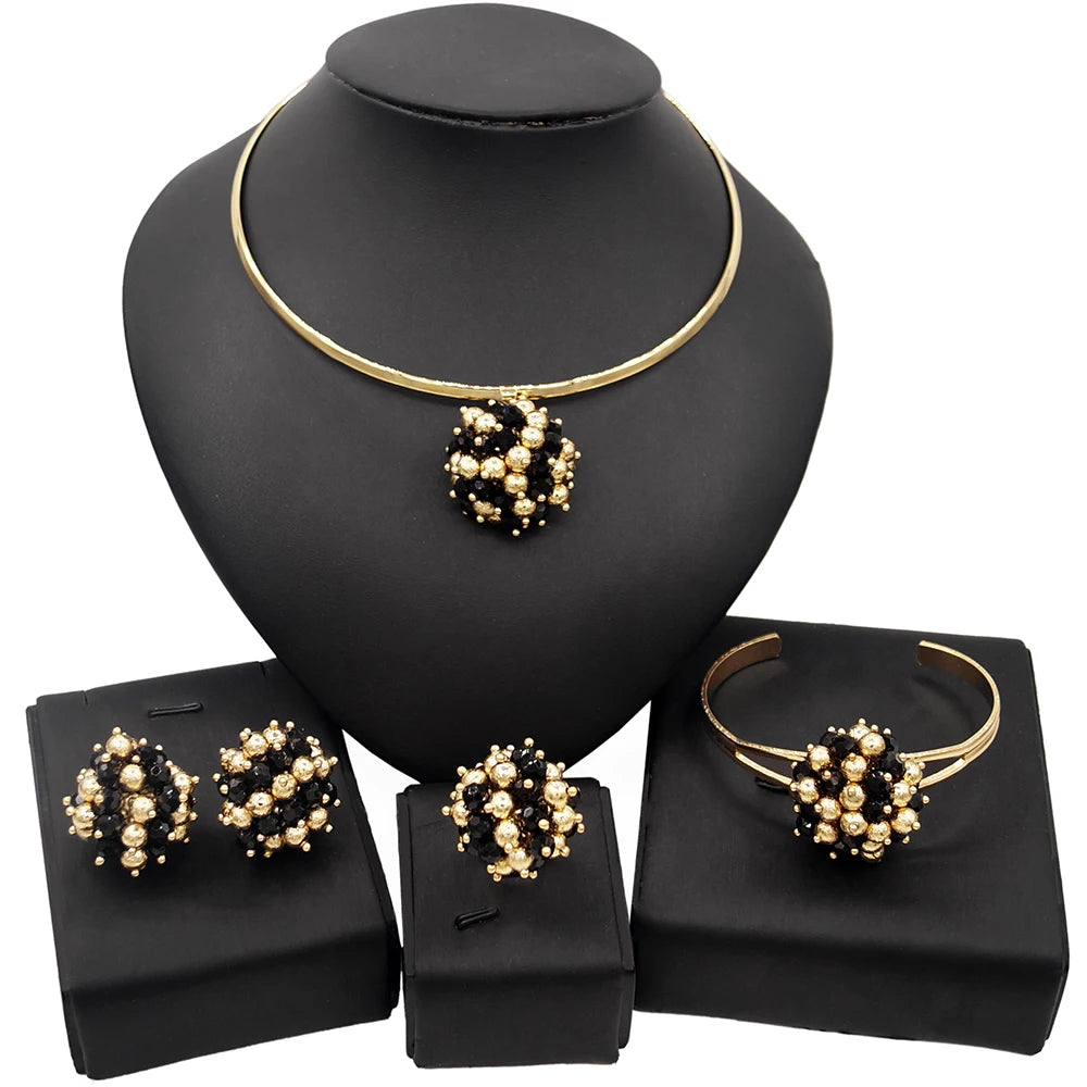 Yulaili High Quality Dubai Multicolor Gold-Color Jewelry Sets For Women African Beads Fashion Choker Earrings Bracelet Ring