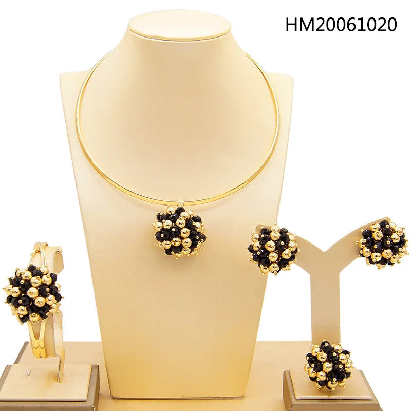Yulaili High Quality Dubai Multicolor Gold-Color Jewelry Sets For Women African Beads Fashion Choker Earrings Bracelet Ring