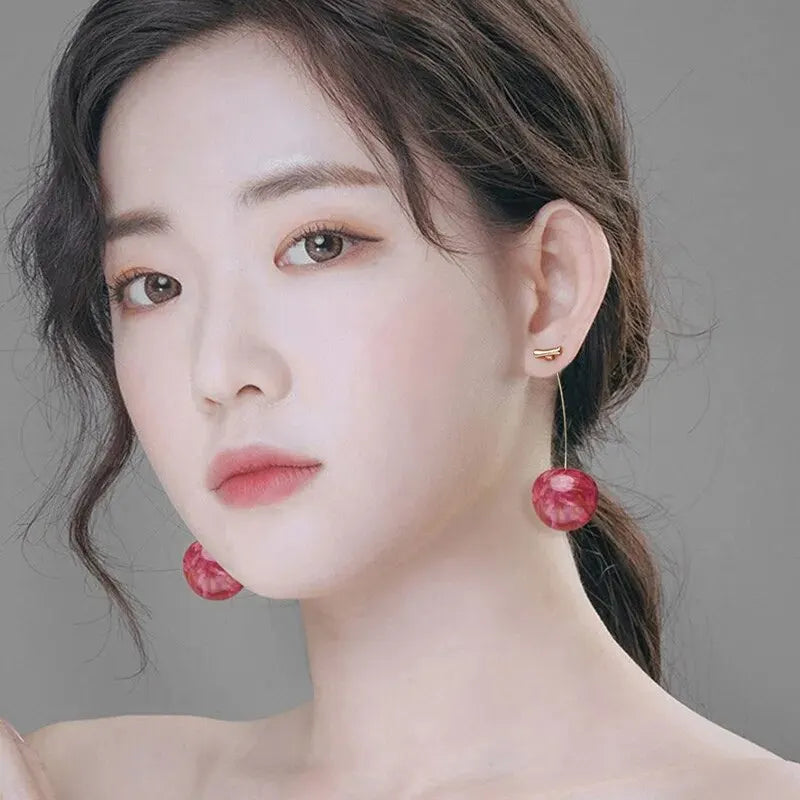 Small Fresh Red Cherry Drop Earrings Ladies Stylish Sweet Resin Fruit Dangle Earrings Delicate Everyday Party Accessories