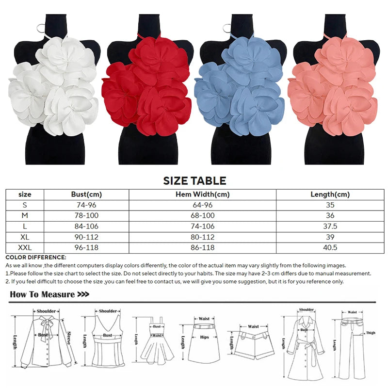 Summer Women 3D Flower Chic Tops Sexy Halter Lace-Up Backless Crop Tops Y2K Camisole Corset Vacation Party Club Beachwear