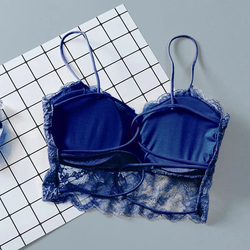 Summer Women Lace Sexy Top Sun Sleeveless Tops padded Bralette Bra Bustier Zipper Back Club Crop Tank lingerie женское белье