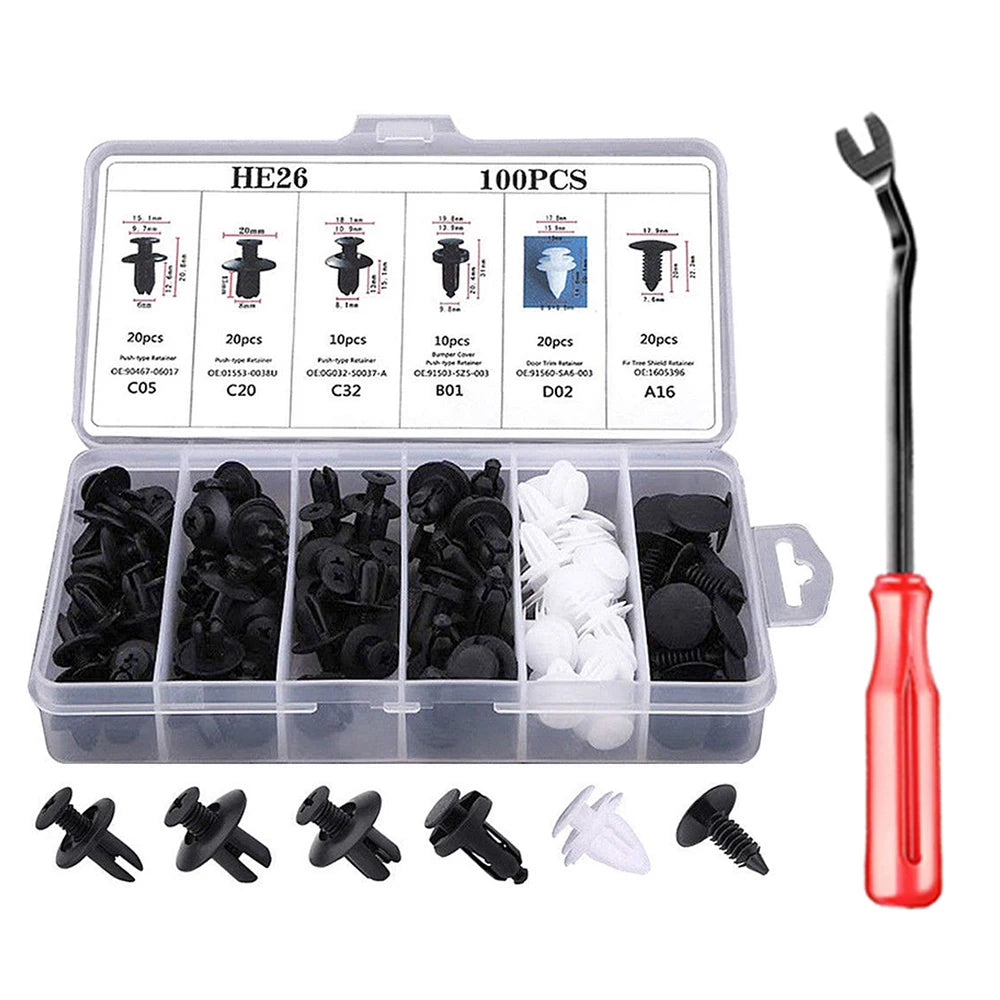 50/100Pcs Car Fastener Clips Auto Body Push Retainer Pin Rivet Set Bumper Door Panel Mixed Plastic Clip Kit Trim Removal Tools