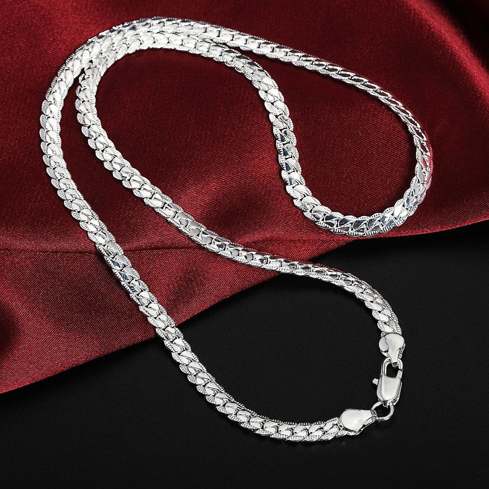 Fine Top Brand Silver Color 6mm Chain Necklace for Woman Men 16-24inch Fashion Wedding Party Jewelry Gift Dropshipping