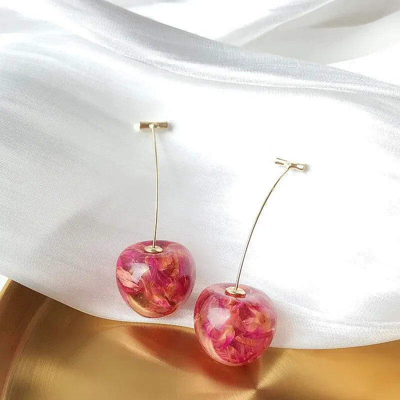 Small Fresh Red Cherry Drop Earrings Ladies Stylish Sweet Resin Fruit Dangle Earrings Delicate Everyday Party Accessories