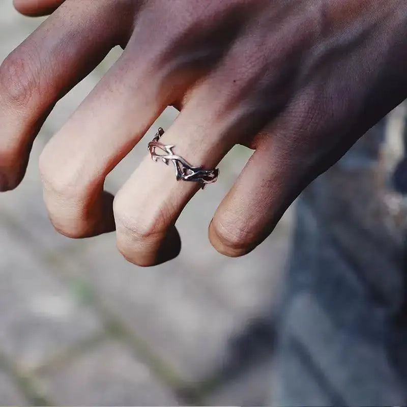 1PCS Retro Ins Style Men's Thorn Men's Ring, Silver Open Couple Ring, Fashionable and Personalized Gift for Men and Women