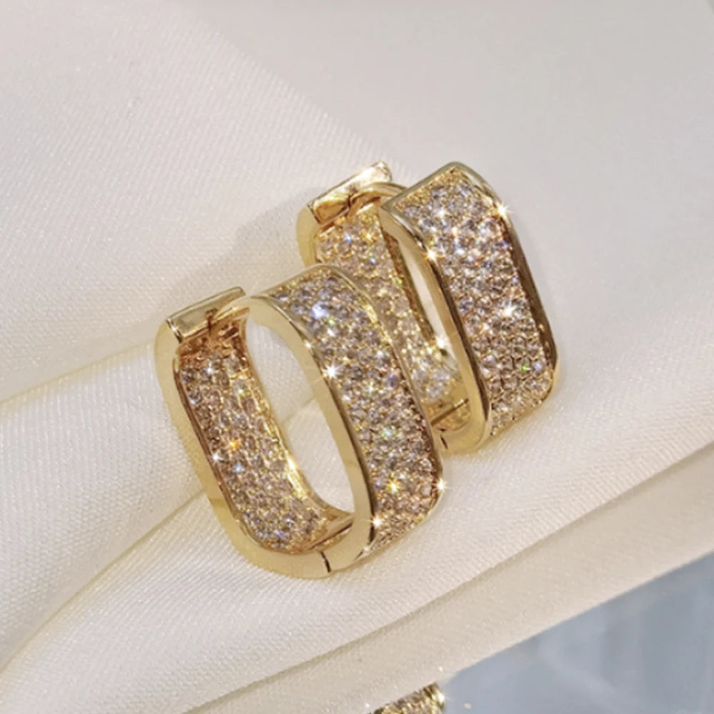 Huitan Korean Fashion Paved CZ Hoop Earrings for Women Metal Silver Color/Gold Color Simple Versatile Girls Earrings Hot Jewelry