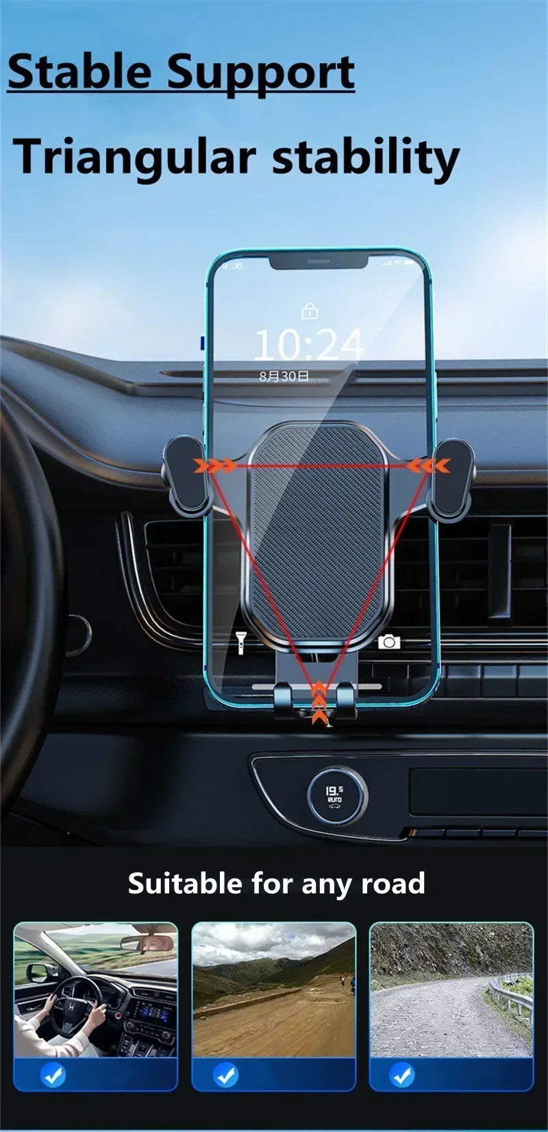Car Air Outlet Clip Stand Car Phone Holder Smartphone Mount Gravity No Magnetic Support in Car For iPhone Xiaomi Samsung Huawei