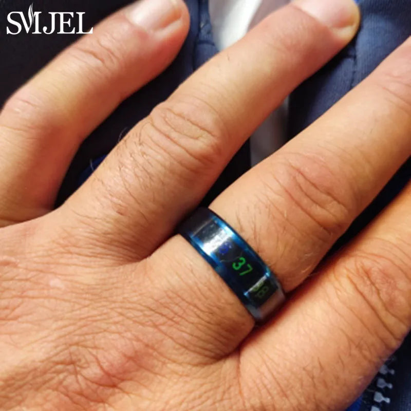 Smart Stainless Steel Sensor Body Temperature Ring for Couples Multifunctional Display Real-time Temperature Measuring Ring