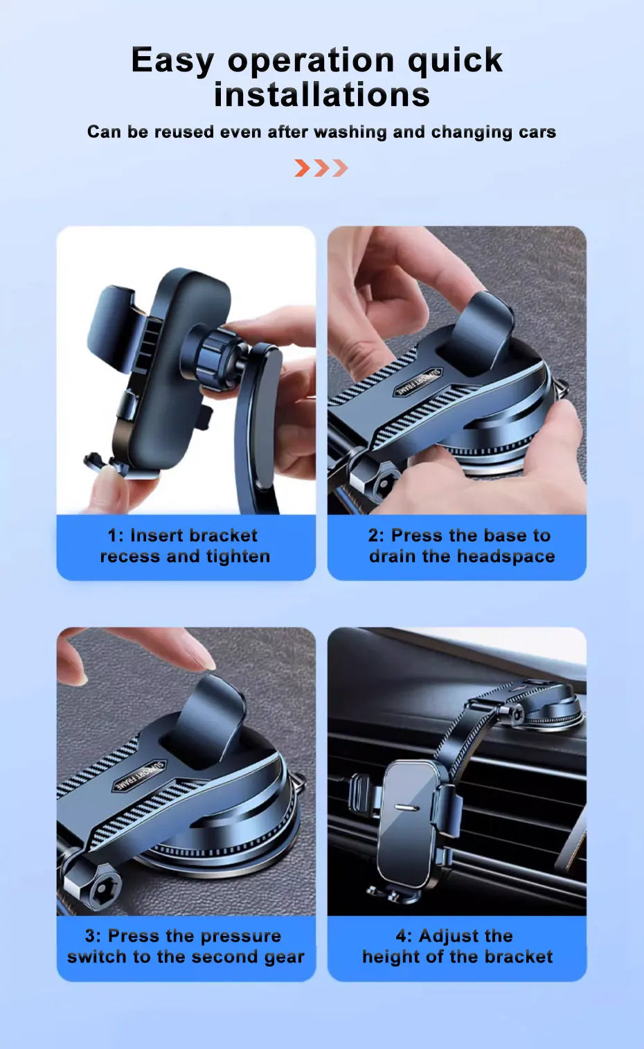 BLALION Car Phone Holder Stand Dashboard Mount 360° Rotatable Gravity Smartphone Holder With Extension Rod Bracket GPS Support