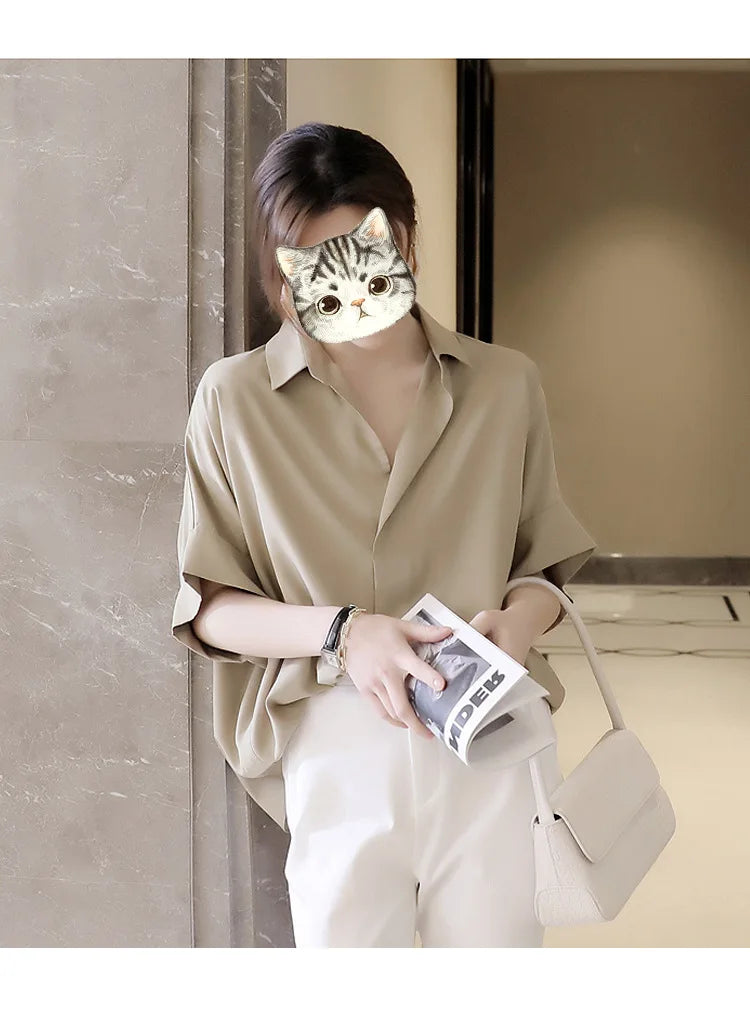 Women Summer Tops Tees Sexy Vintage Blouse Chiffon Ruched Short Sleeve Shirt Ruffles T Shirts Loose Casual Tees