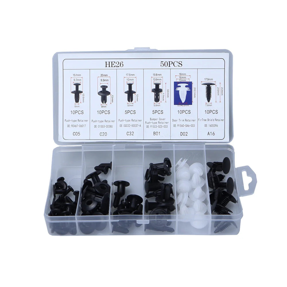 50/100Pcs Car Fastener Clips Auto Body Push Retainer Pin Rivet Set Bumper Door Panel Mixed Plastic Clip Kit Trim Removal Tools