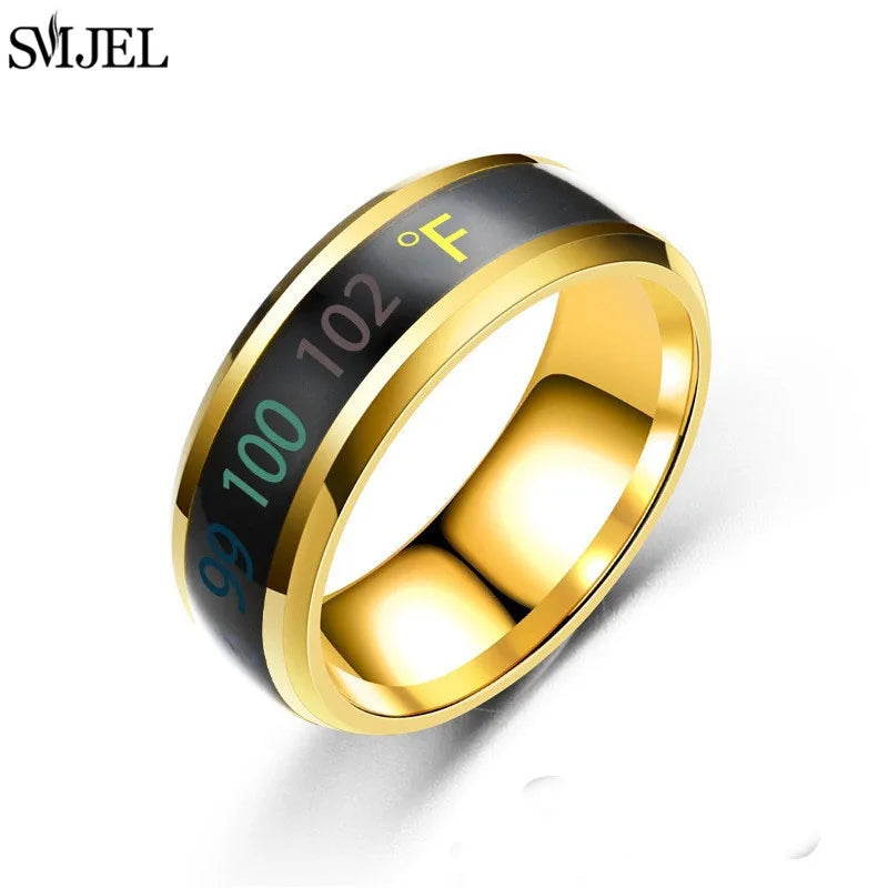 Smart Stainless Steel Sensor Body Temperature Ring for Couples Multifunctional Display Real-time Temperature Measuring Ring