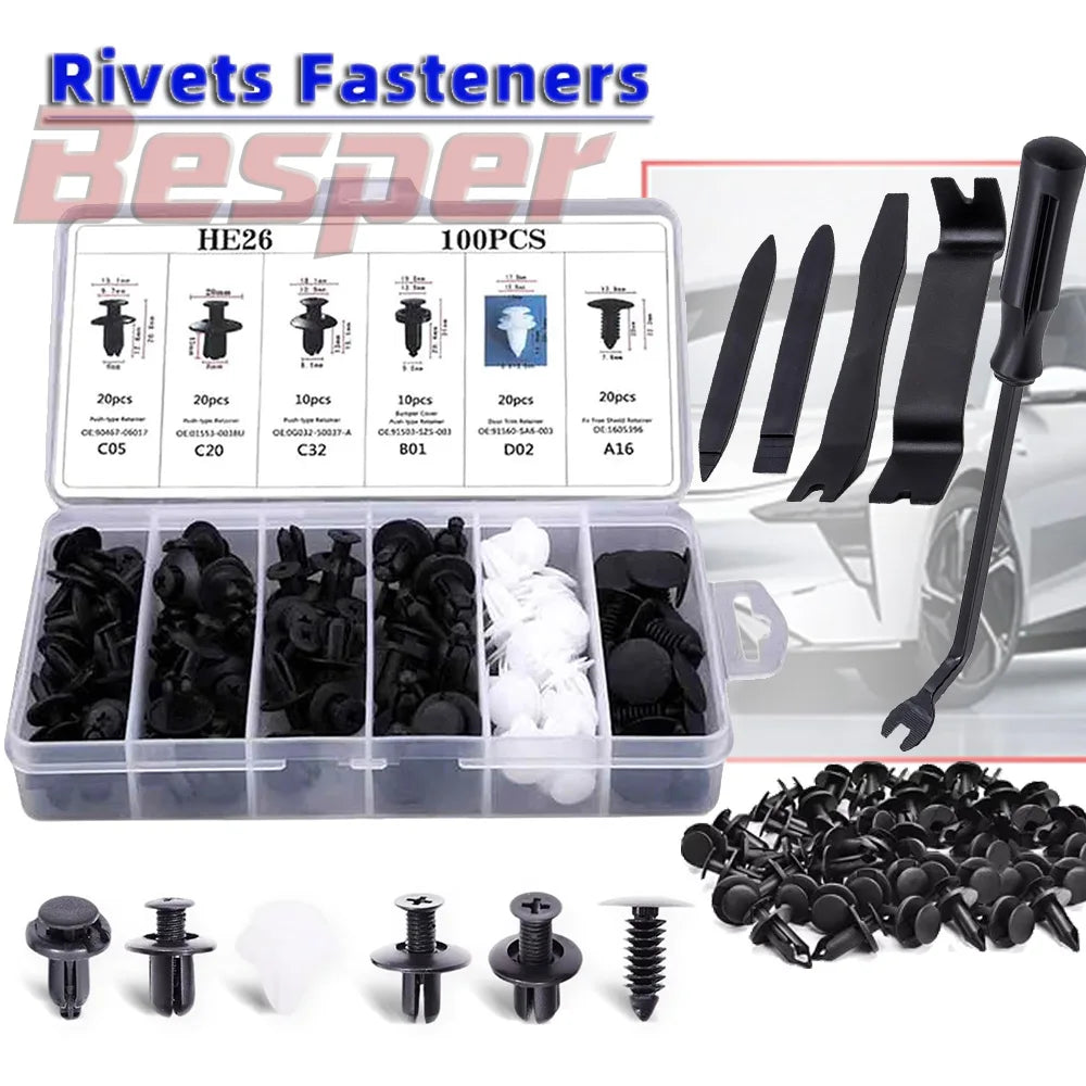 50/100Pcs Car Fastener Clips Auto Body Push Retainer Pin Rivet Set Bumper Door Panel Mixed Plastic Clip Kit Trim Removal Tools