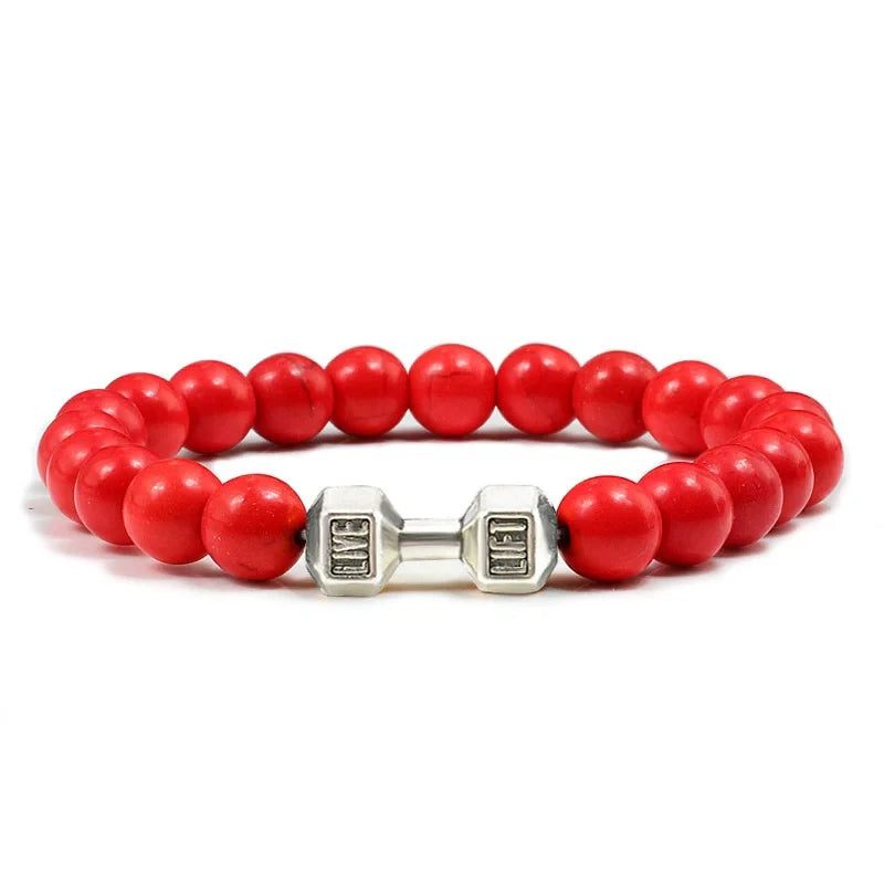 Hot Selling Vintage Men's Bangle Natural Stone Bead Dumbbell Pendant Elastic Strand Bracelet for Friend's Gift