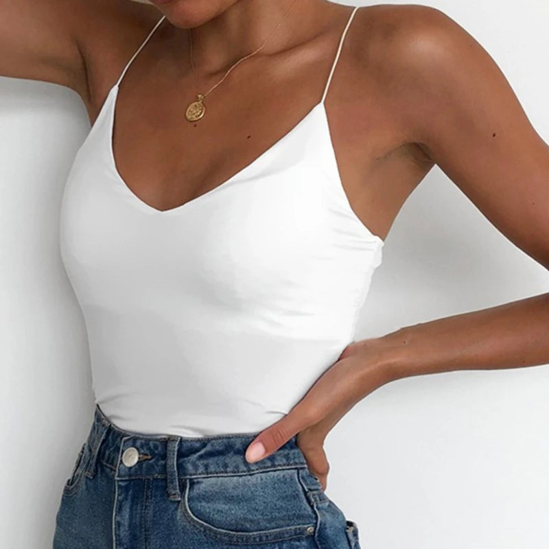 Summer Sexy Vest Women Thin V-neck Strap Camisole Top Solid Color Tank Tops Female Slim Fit Sleeveless For Ladies