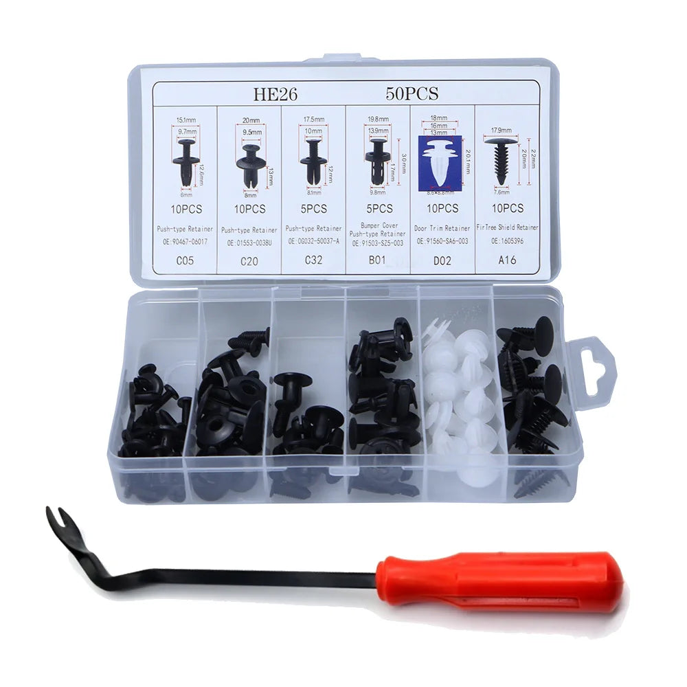 50/100Pcs Car Fastener Clips Auto Body Push Retainer Pin Rivet Set Bumper Door Panel Mixed Plastic Clip Kit Trim Removal Tools