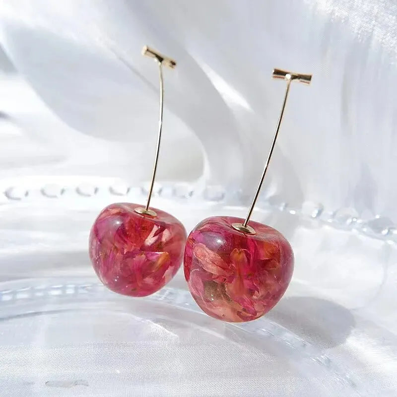 Small Fresh Red Cherry Drop Earrings Ladies Stylish Sweet Resin Fruit Dangle Earrings Delicate Everyday Party Accessories