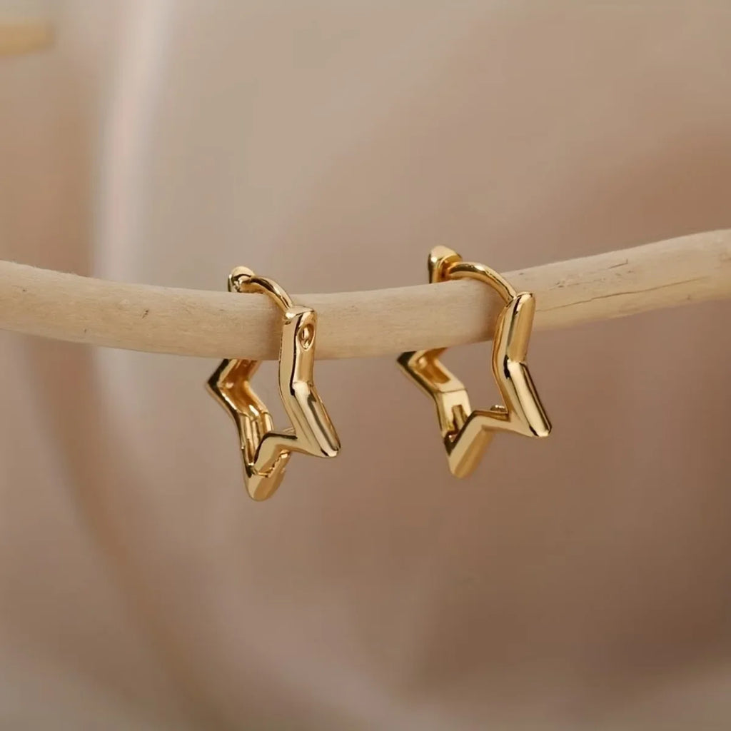 Stainless Steel Star Earrings For Women Gold Color Geometric Star Hoop Earring Girl Jewelry Hypoallergenic Accessories