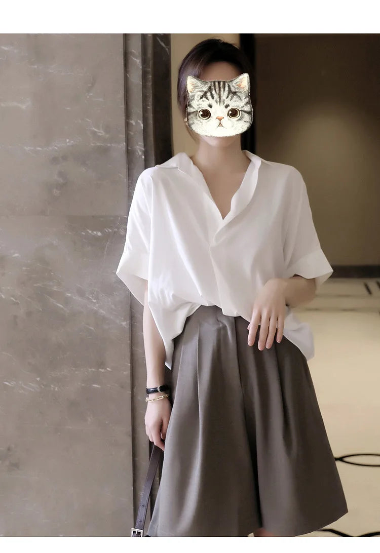 Women Summer Tops Tees Sexy Vintage Blouse Chiffon Ruched Short Sleeve Shirt Ruffles T Shirts Loose Casual Tees