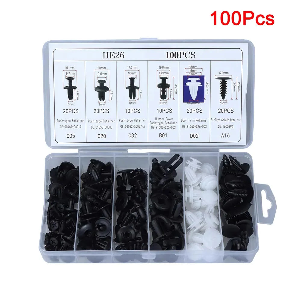 50/100Pcs Car Fastener Clips Auto Body Push Retainer Pin Rivet Set Bumper Door Panel Mixed Plastic Clip Kit Trim Removal Tools