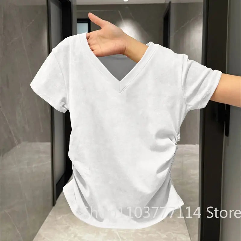 New summer women's American sexy top looks slim and high-end spicy girl short sleeved T-shirt   aesthetic clothes women clothing