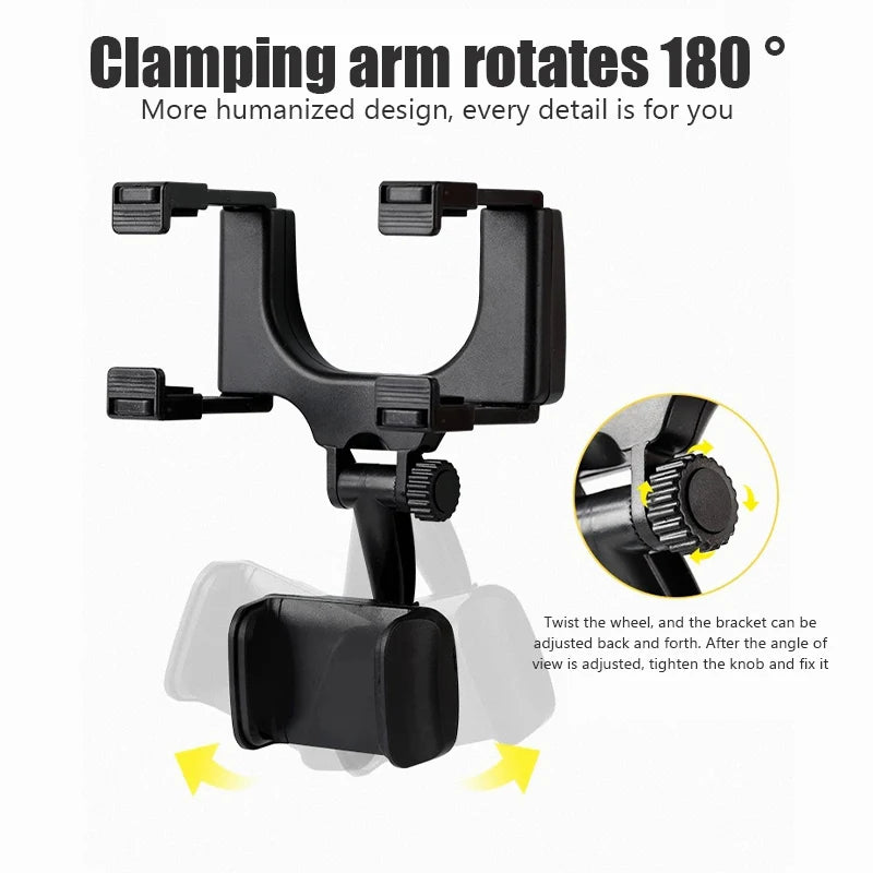 SEAMETAL Rearview Mirror Phone Holder for Car Free Rotation Adjustment Phone Mount Stable Gripper Smartphone Navigation Bracket