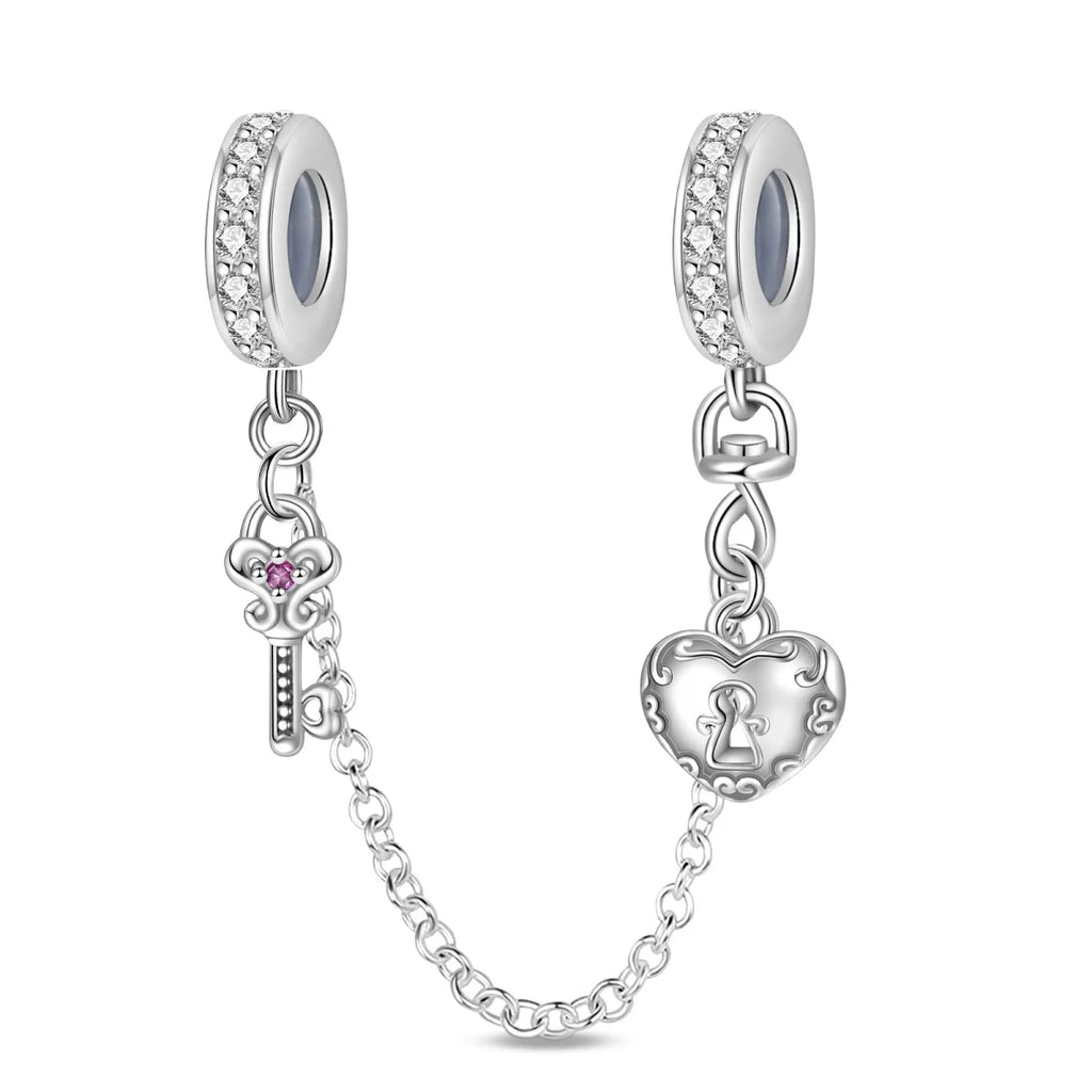 S925 Silver Plated Star Moon Safety Chain Charms Beads Fit Original Bracelet Fine DIY Birthday Jewelry