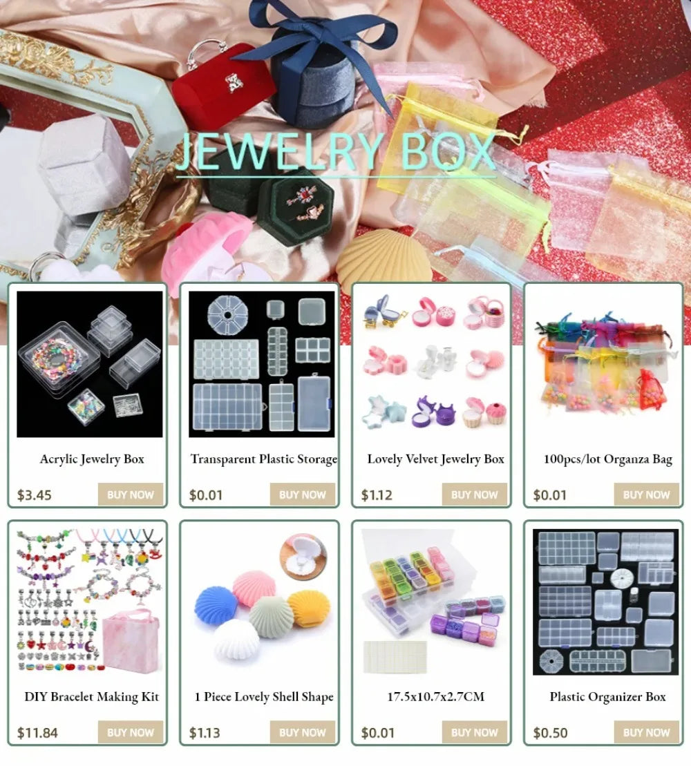 Transparent Plastic Storage Jewelry Box Compartment Adjustable Container For Beads Earring Box For Jewelry Rectangle Box Case