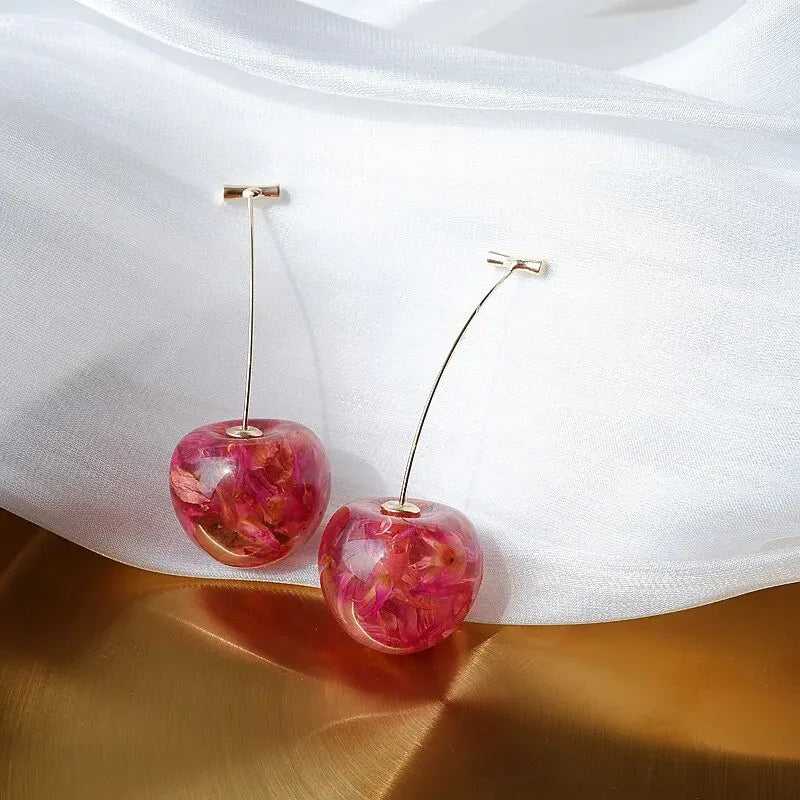 Small Fresh Red Cherry Drop Earrings Ladies Stylish Sweet Resin Fruit Dangle Earrings Delicate Everyday Party Accessories
