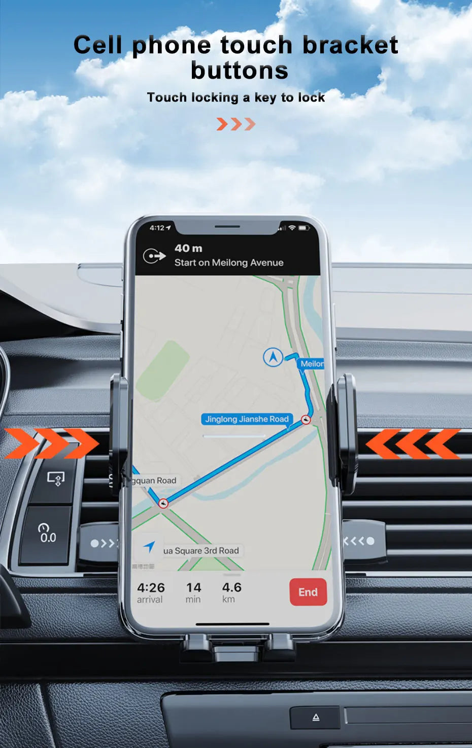 BLALION Car Phone Holder Stand Dashboard Mount 360° Rotatable Gravity Smartphone Holder With Extension Rod Bracket GPS Support