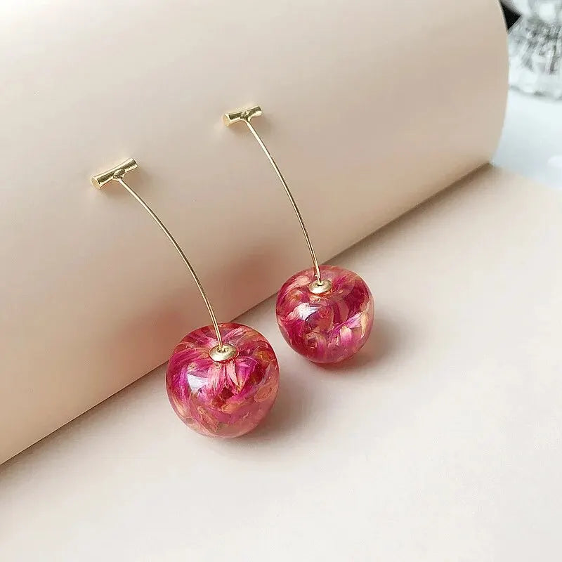 Small Fresh Red Cherry Drop Earrings Ladies Stylish Sweet Resin Fruit Dangle Earrings Delicate Everyday Party Accessories