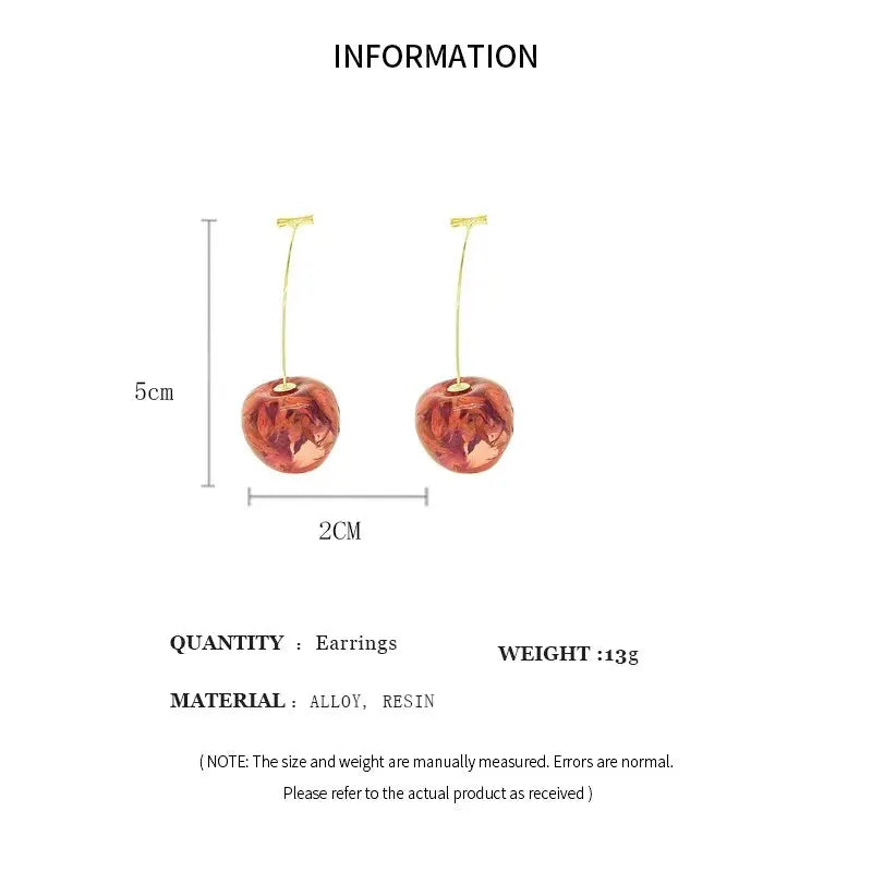 Small Fresh Red Cherry Drop Earrings Ladies Stylish Sweet Resin Fruit Dangle Earrings Delicate Everyday Party Accessories