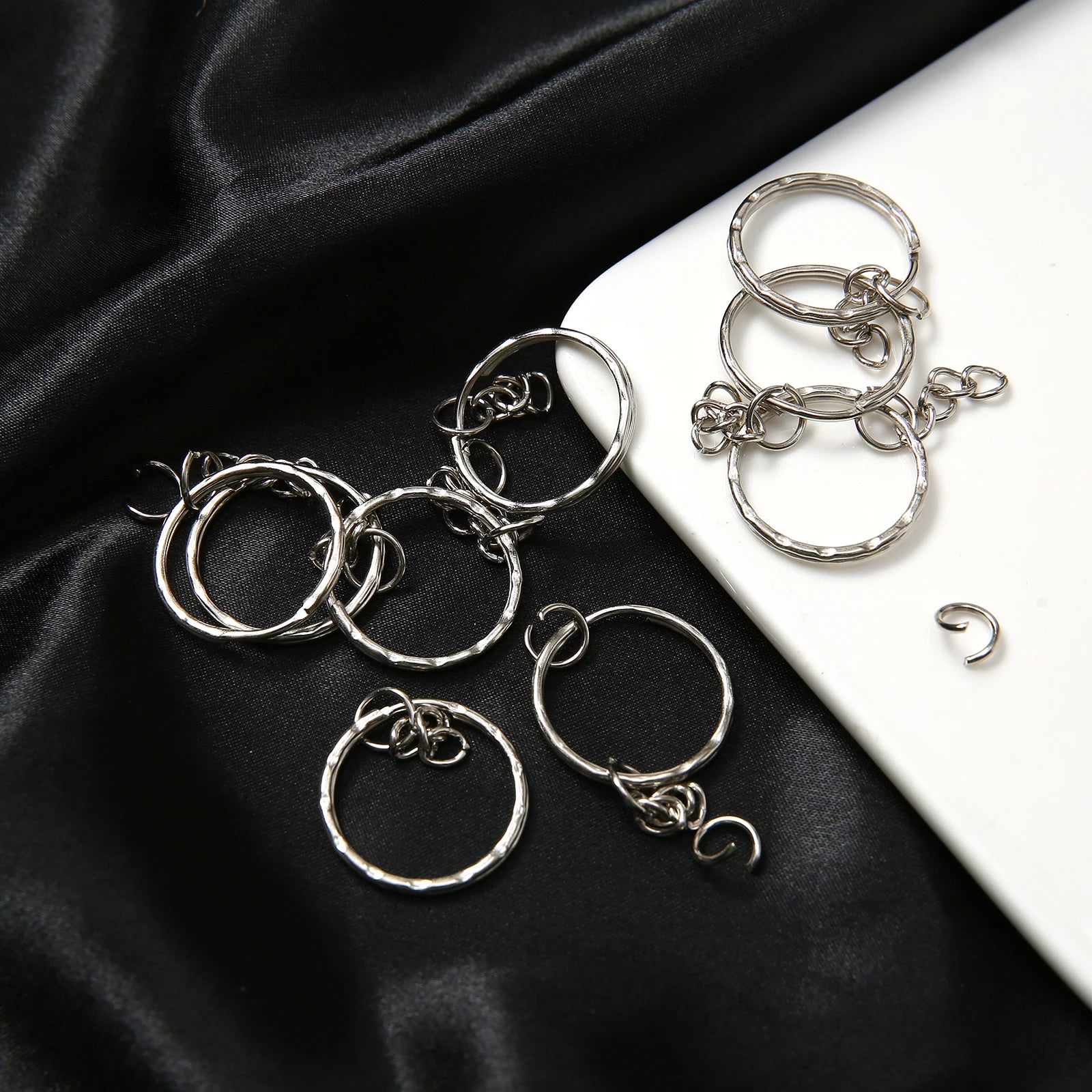 10/50/100/200 pcs Silver Metal Split Key Ring with Chain Jump Rings for DIY Findings Making Keychain Accessories