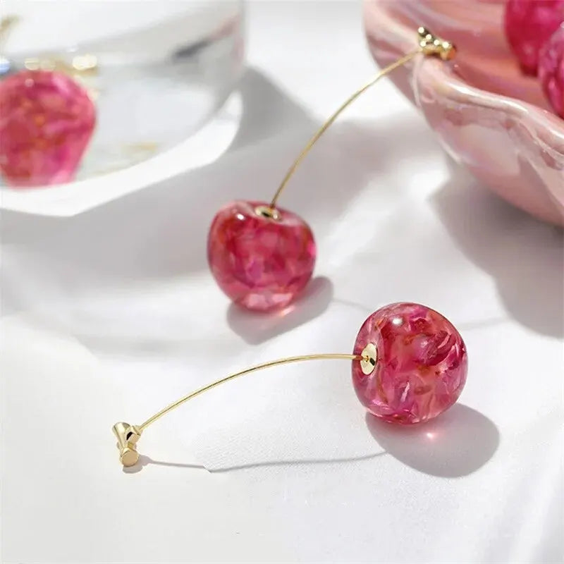 Small Fresh Red Cherry Drop Earrings Ladies Stylish Sweet Resin Fruit Dangle Earrings Delicate Everyday Party Accessories