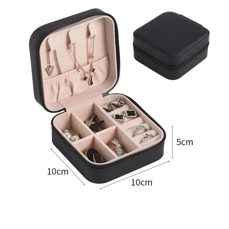 Portable Mini PU Leather Jewelry Box - Velvet Lined Multi-Compartment Organizer for Rings, Earrings & Necklace