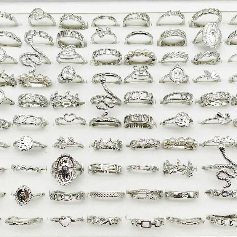 30pcs/Lot Factory Wholesale Alloy Finger Rings For Women HOT New Big Flower Cutout Skull Spider Animal Leaf Love Snake Jewelry