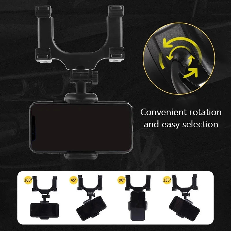 SEAMETAL Rearview Mirror Phone Holder for Car Free Rotation Adjustment Phone Mount Stable Gripper Smartphone Navigation Bracket