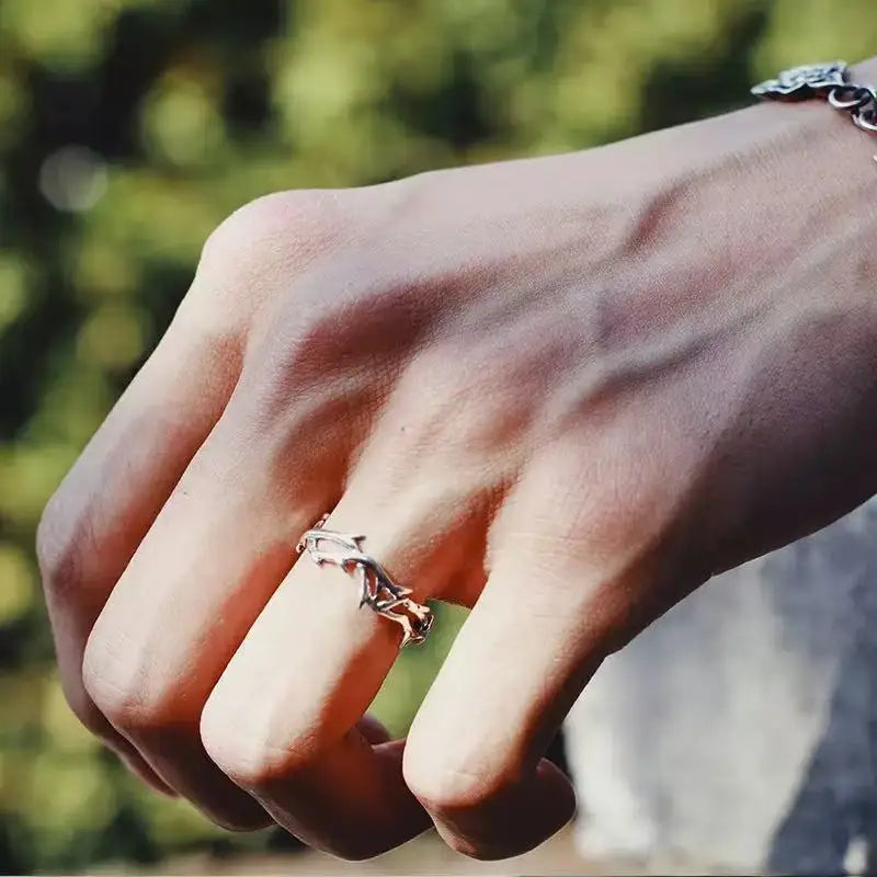 1PCS Retro Ins Style Men's Thorn Men's Ring, Silver Open Couple Ring, Fashionable and Personalized Gift for Men and Women