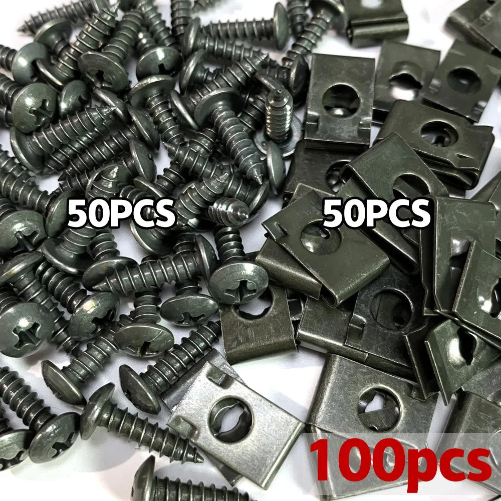 Car Fastener Clip U-Type Metal Screw Clips Kit for Undertray Splash Shield Guard Bumper Screws Auto Engine Cover Car Accessories