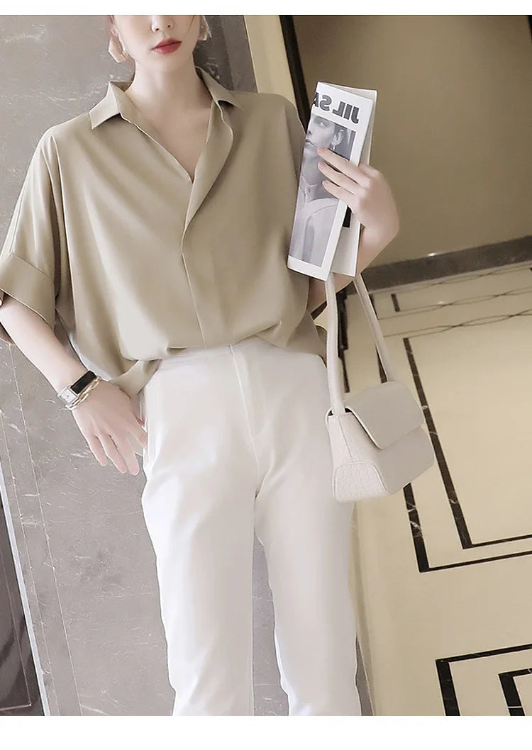 Women Summer Tops Tees Sexy Vintage Blouse Chiffon Ruched Short Sleeve Shirt Ruffles T Shirts Loose Casual Tees