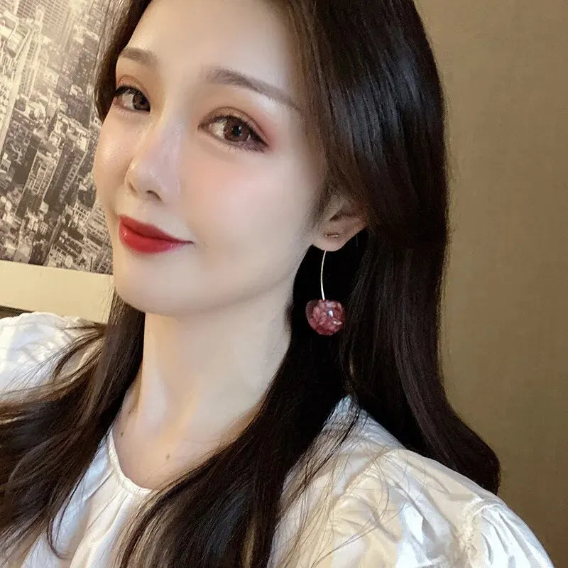 Small Fresh Red Cherry Drop Earrings Ladies Stylish Sweet Resin Fruit Dangle Earrings Delicate Everyday Party Accessories