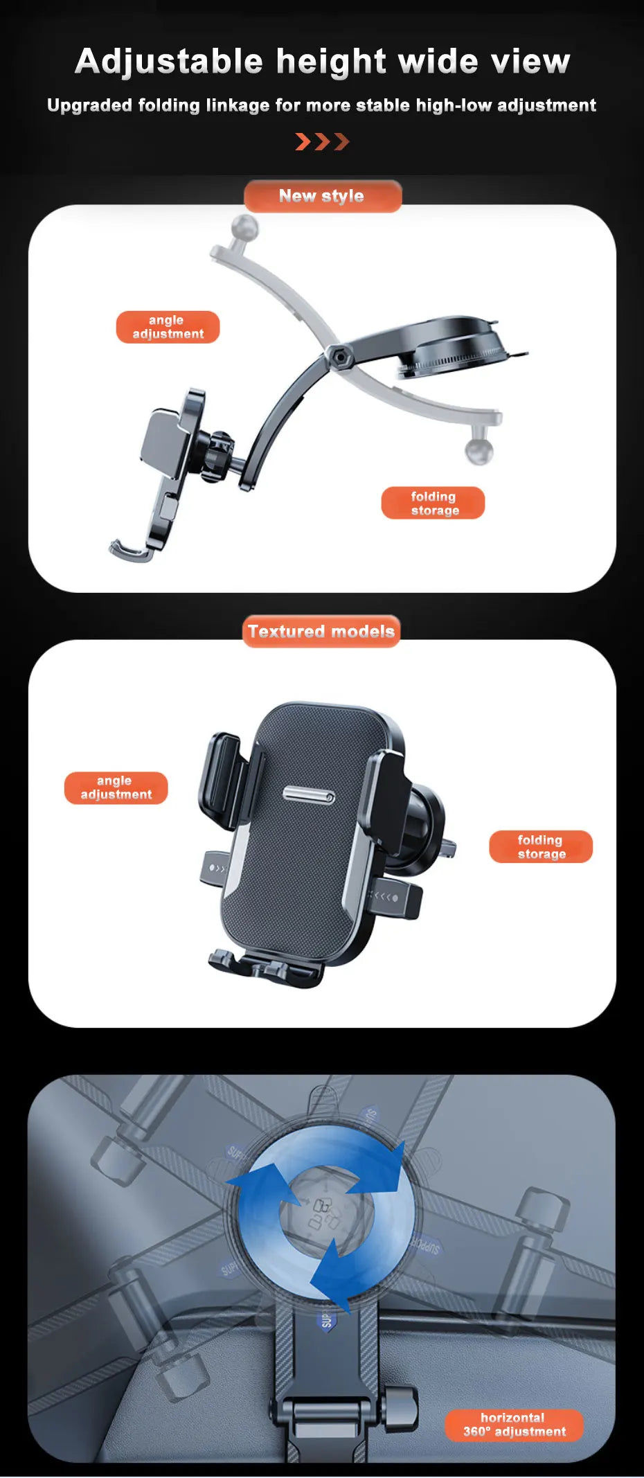 BLALION Car Phone Holder Stand Dashboard Mount 360° Rotatable Gravity Smartphone Holder With Extension Rod Bracket GPS Support