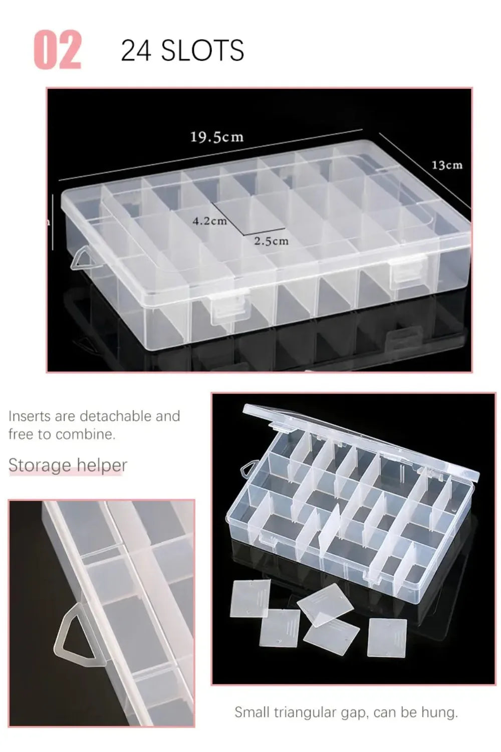 Transparent Plastic Storage Jewelry Box Compartment Adjustable Container For Beads Earring Box For Jewelry Rectangle Box Case
