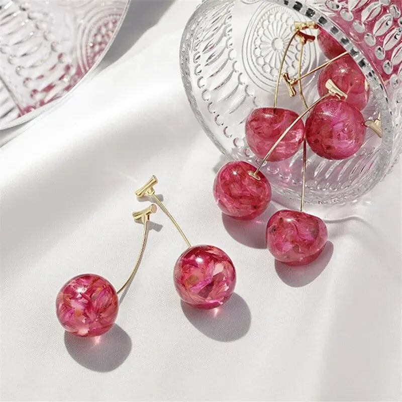 Small Fresh Red Cherry Drop Earrings Ladies Stylish Sweet Resin Fruit Dangle Earrings Delicate Everyday Party Accessories