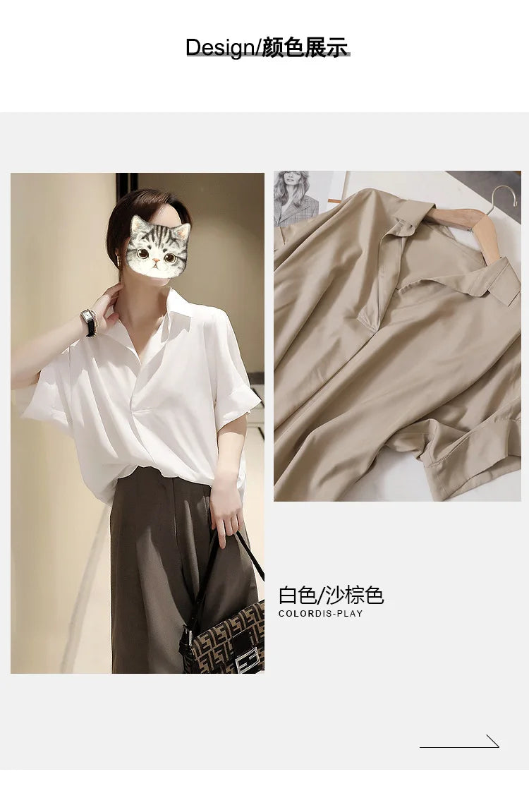 Women Summer Tops Tees Sexy Vintage Blouse Chiffon Ruched Short Sleeve Shirt Ruffles T Shirts Loose Casual Tees