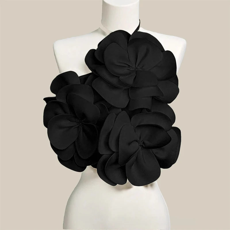 Summer Women 3D Flower Chic Tops Sexy Halter Lace-Up Backless Crop Tops Y2K Camisole Corset Vacation Party Club Beachwear