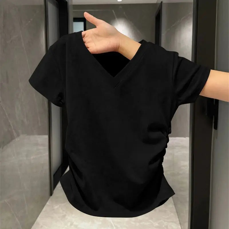 New summer women's American sexy top looks slim and high-end spicy girl short sleeved T-shirt   aesthetic clothes women clothing