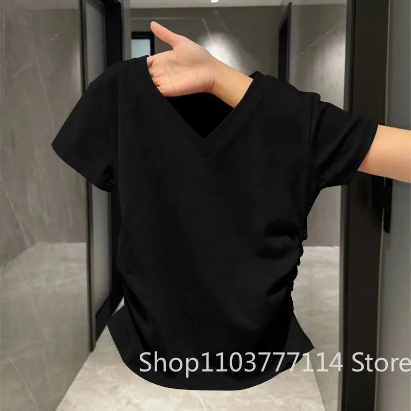 New summer women's American sexy top looks slim and high-end spicy girl short sleeved T-shirt   aesthetic clothes women clothing